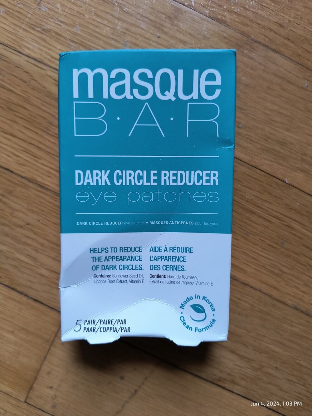 Masque Bar Eye Patches Dark Circle Reducing 5 Pair Sealed Eye Masks DMG Box